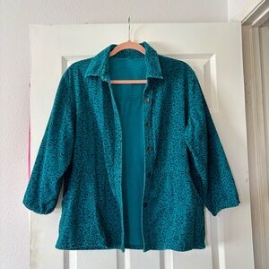 Teal Button-Up Jacket with Swirl Pattern